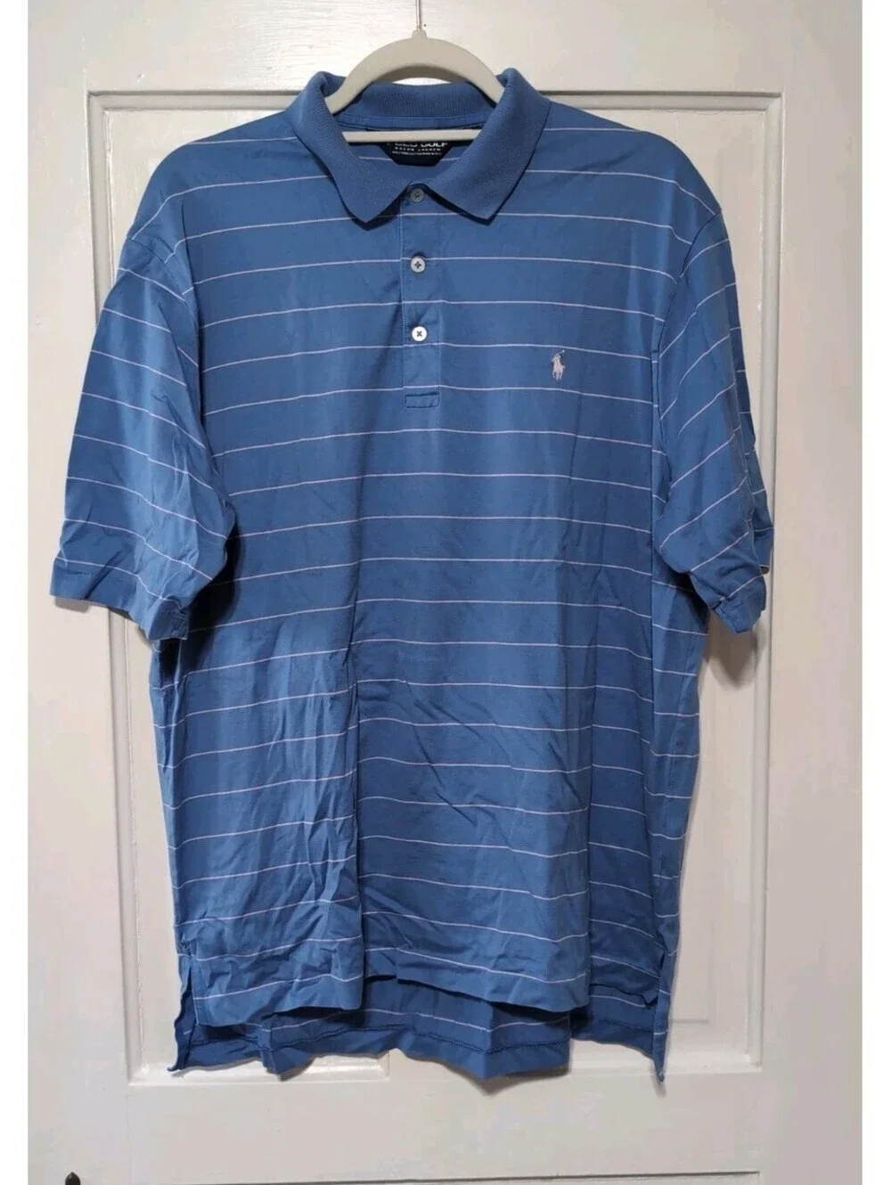 Ralph Lauren Polo Golf Short Sleeve Pima Cotton Shirt Blue Striped Men L(1436)C